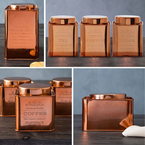 Retro copper tins tea coffee - tea,